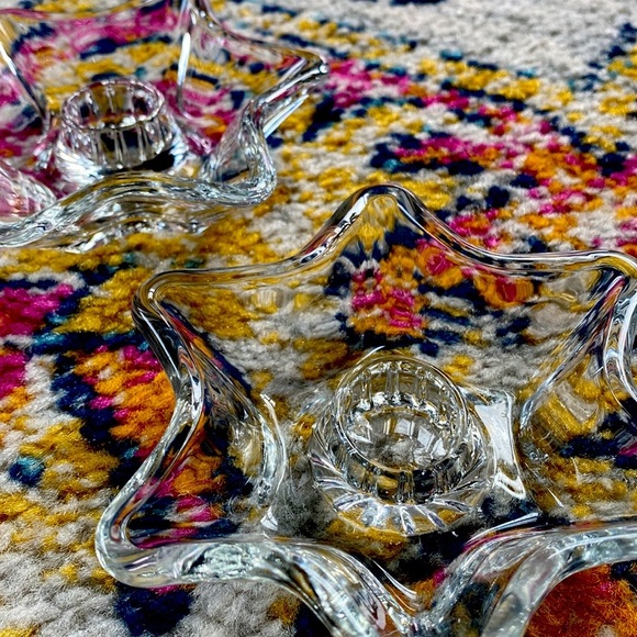 Vintage Clear Glass 6 Point Star Shaped Candlestick Holders - 2pcs Set - Picture 6 of 6